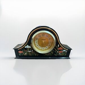 Vintage Asian Mantle Clock With Drawers Powell Quartz Movement Floral Design